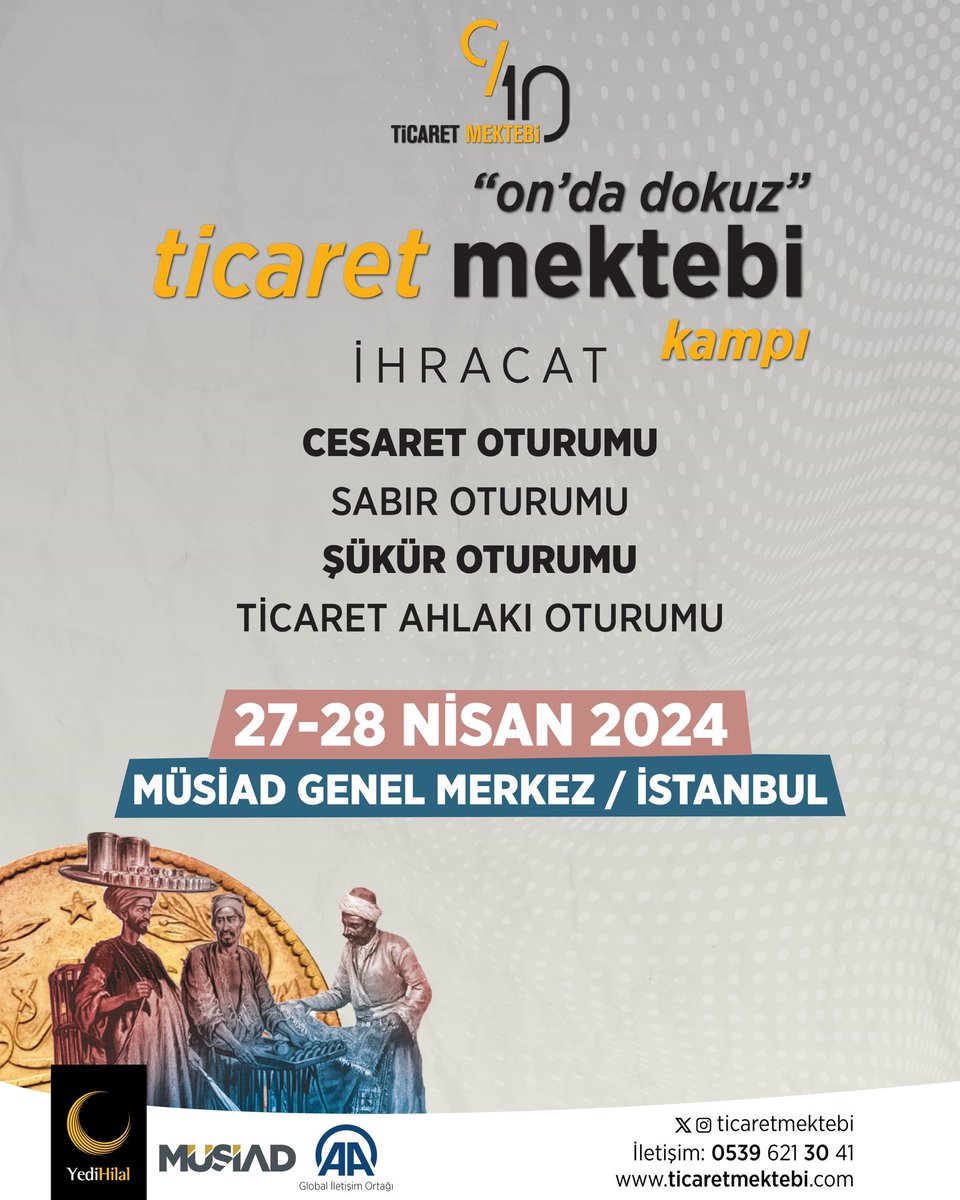 YediHilal olarak usta-çırak ilişkisine dayalı, ticaret ahlakına sahip, helal ve haram sınırına dikkat eden Müslüman tacirlerin yetişmesini amaçladığımız Ticaret Mektebi kampı başvuruları başladı. 

Rızkın On’da Dokuz’unu arayan genç kardeşlerimizin bilgisine…