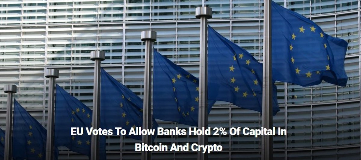 🚀 🇪🇺 In Jan 2025! The EU will allow banks hold 2% of their capital in #Bitcoin 😍🥳 Crypto is going mainstream, and the financial revolution is unstoppable! Imagine 2% of Capital from Banks in Europe! 🙏📈 Reuters: 'the Economic Affairs Committee of the European Parliament