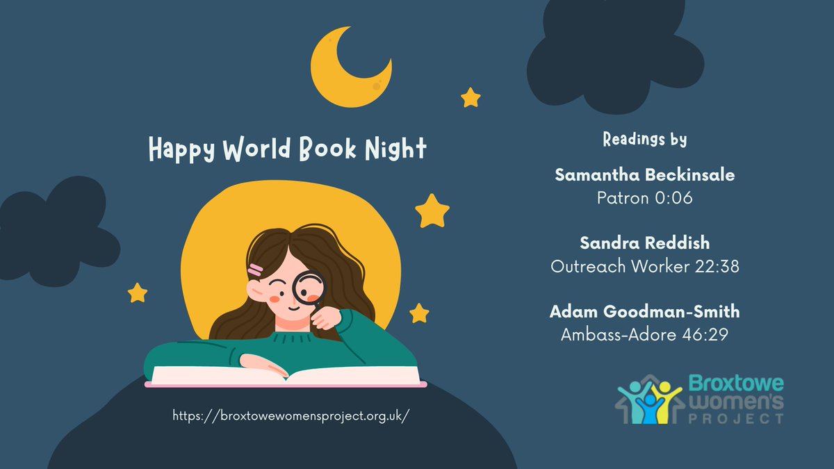 The link to join in with World Book Nights reading hour is ready! (CLICK BELOW) to join @adamgoodmansmith @sambeckinsale_ and Sandra Reddish will be reading extracts from their publications! canva.com/design/DAGDIZ7…