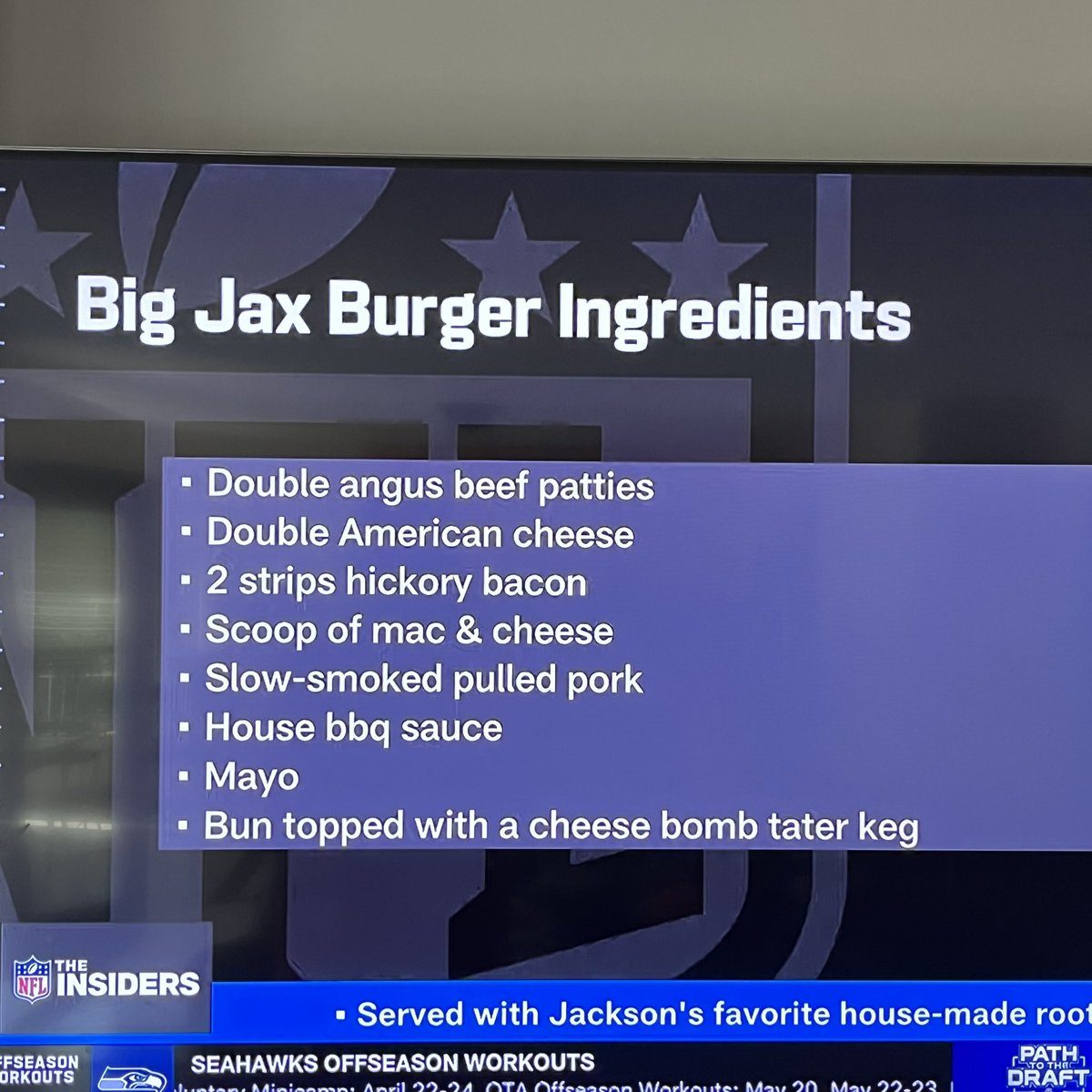 The “Big Jax Burger” 

#OregonDucks center Jackson Powers-Johnson has his own burger and here are the ingredients. 

Yes - I will be attempting this.  
#NFLDraft