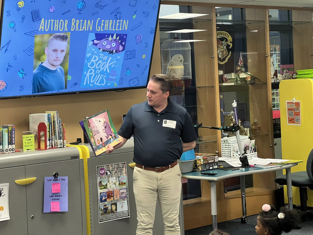 JoyHoke1's tweet photo. Author @BrianGehrlein shared The Book of Rules with these @ChouteauSchool Dragons!  We were NOT Dennis food. @NKCSchools #nkclibraries @WalkerAnjanette @angiegroenke https://t.co/R9YCGkZl0D