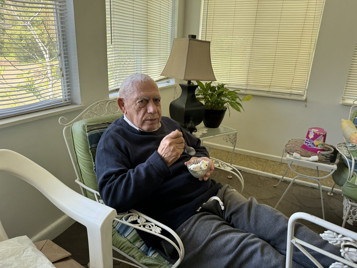 My mom asked me to check in on my 83 yo dad while she’s out. I go home and catch him eating ice cream in the middle of the afternoon. Apparently, he keeps a secret stash that only comes out when my mom is away 🤦🏻‍♂️