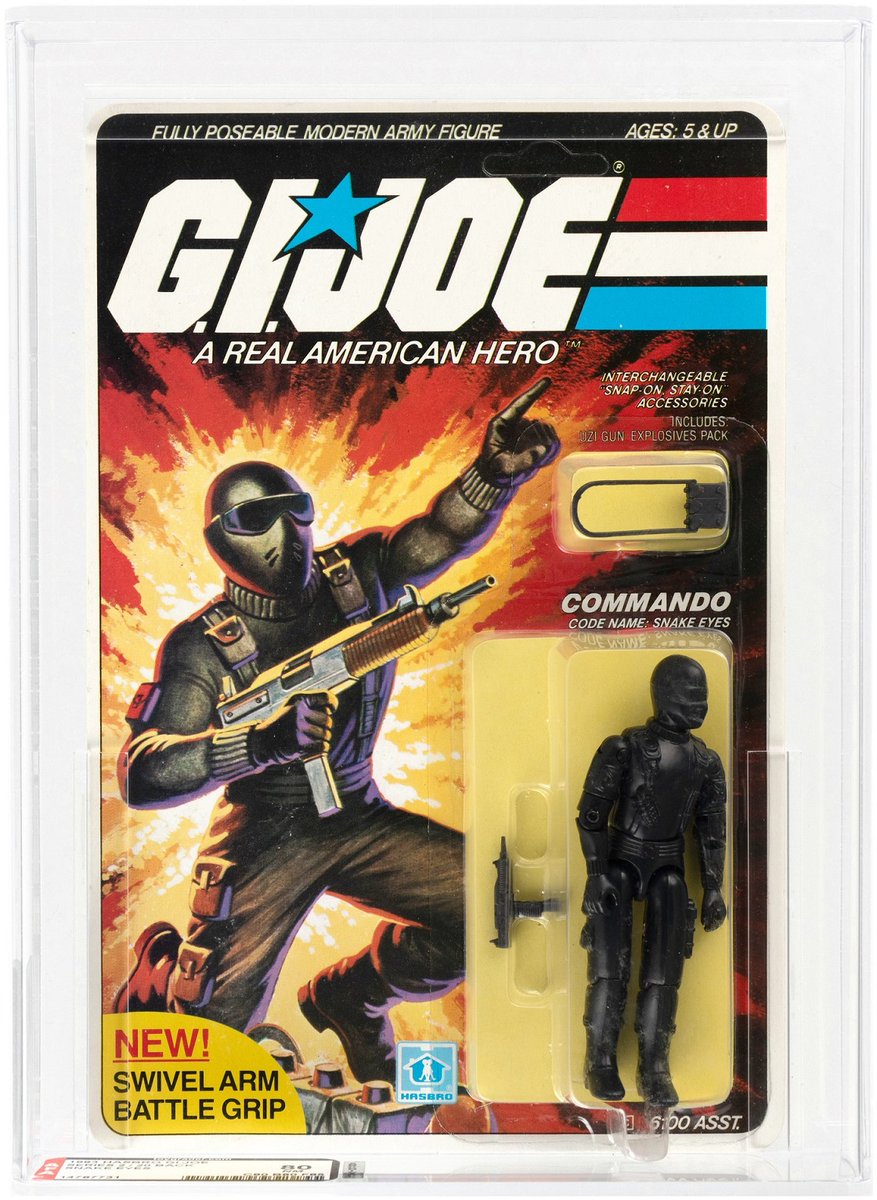 SOLD FOR $18,497! @GIJoeOfficial fans! This AFA 80 Snake Eyes figure certainly caught some eyes at Hake's! Contact us today to get your vintage action figures in our next auction! Yo Joe! 🥷🥷🥷 #Hasbro #GIJoe #SnakeEyes #ninja #actionfigures #collector
