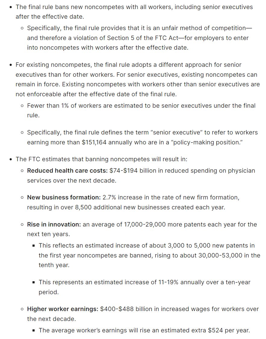 🚨The FTC is finalizing a rule banning noncompete clauses for *all workers* regardless of income or industry. It will increase pay, new business formation, innovation -- and cut health care costs. It's one of the most important things the Biden Administration has done.