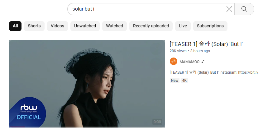 20k 🔓

YT trending for #SOLAR 

Manually search Solar Bu I 
youtube.com/results?search…
Like, comment, reply to comment and repeat!

BUT I MV TEASER
#COLOURS_D6 #Solar_But_I

#솔라 #ソラ #金容仙 #COLOURS #마마무 #솔라 #MAMAMOO #ママム