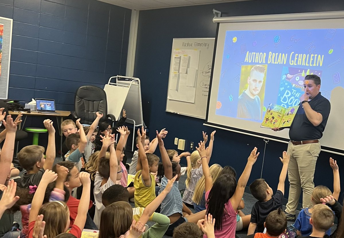 JoyHoke1's tweet photo. A great visit with @BrianGehrlein!  He shared The Book of Rules with us so these @NashuaES Stars will NOT be Dennis food! @NKCSchools @angiegroenke #nkclibraries https://t.co/3sYQe8TG9m