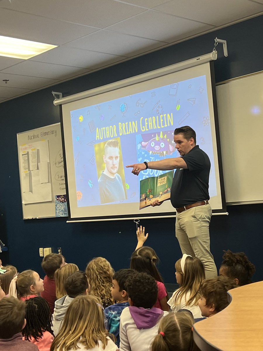 JoyHoke1's tweet photo. A great visit with @BrianGehrlein!  He shared The Book of Rules with us so these @NashuaES Stars will NOT be Dennis food! @NKCSchools @angiegroenke #nkclibraries https://t.co/3sYQe8TG9m