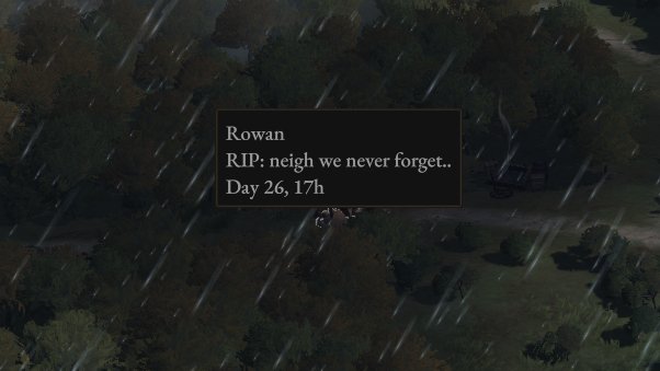 my first party member died in Wartales...my beloved warhorse Rowan 😔😔😔
1 like = 1 salute for Rowan🫡