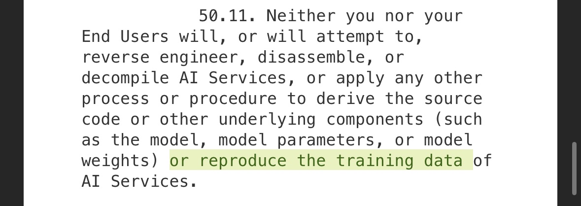 Update to the AWS service terms: they suddenly don’t want you to attempt to reproduce their AI service training data. What’s the training data, @awscloud, and why are you suddenly getting religion on this particular point?