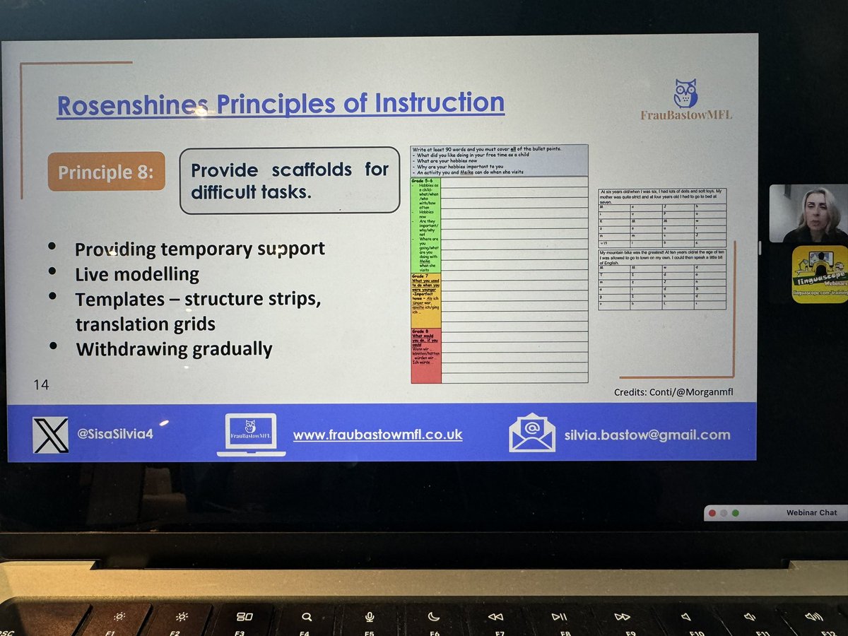 CristaHazell's tweet photo. Make sure you provide scaffolding to your learners to as not to overwhelm them but show them how to do this & do it together says @SisaSilvia4 in tonightβs @linguascope webinar #mfltwitterati #mflchat #langchat #edutwitter #modelling #rosenshines #livemodelling https://t.co/tL7Ezk131M