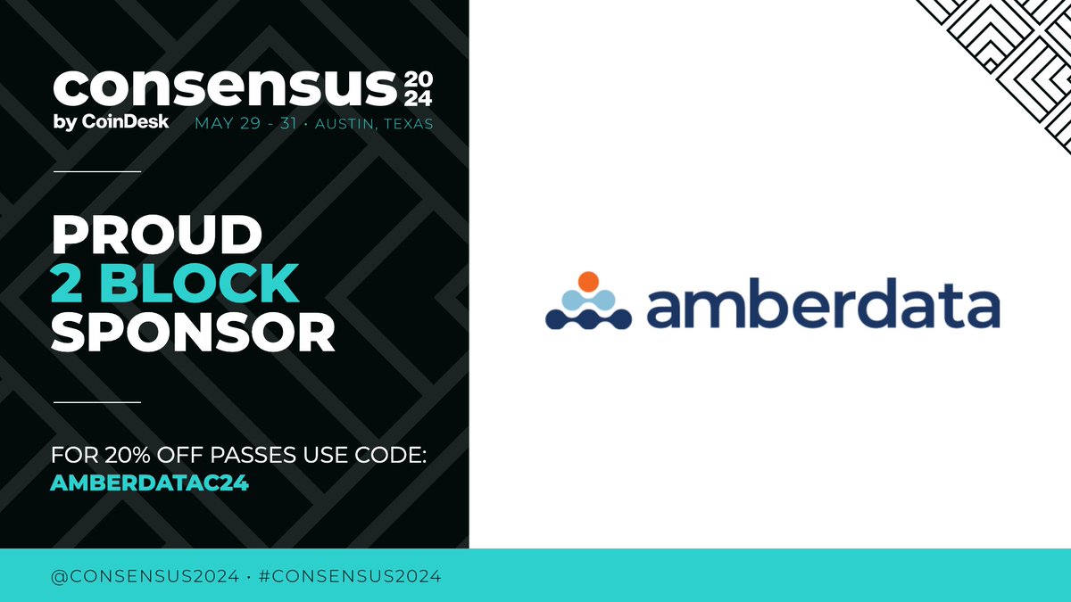 We're ready for @consensus2024 by @coindesk in Austin, Tx ☀️ May 29th - 31st The Amberdata team will be attending & ready to talk about everything from digital asset data to recently launched products! Proud sponsor of #Consensus2024, use our code below to get 20% off passes