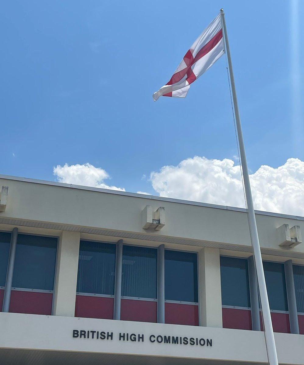 Happy St George’s Day 🏴󠁧󠁢󠁥󠁮󠁧󠁿 to those celebrating in the Caribbean and around the world. Today, UK Missions across the region are flying the St. George’s Cross flag to mark the occasion.