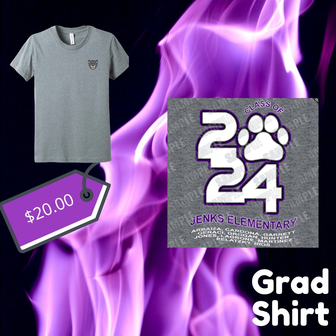 5th Grade Parents!
Final chance to buy a 5th Grade Grad Altitude Celebration ticket is this Friday 4/26 tinyurl.com/celebration24

5th Grade Grad shirts just went on sale on a 1st come 1st serve basis at tinyurl.com/5thgradshirt24

Buy your Jag a Yearbook tinyurl.com/jenksyearbook