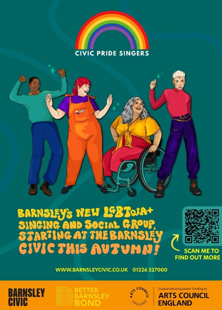 The fab @BarnsleyCivic has a Civic Pride singers group which runs twice a month. It is neurodivergent/ disability accessible and the group spans early 20s to 60s. The sign up link is forms.gle/s3JxxQZtGu6DQo…