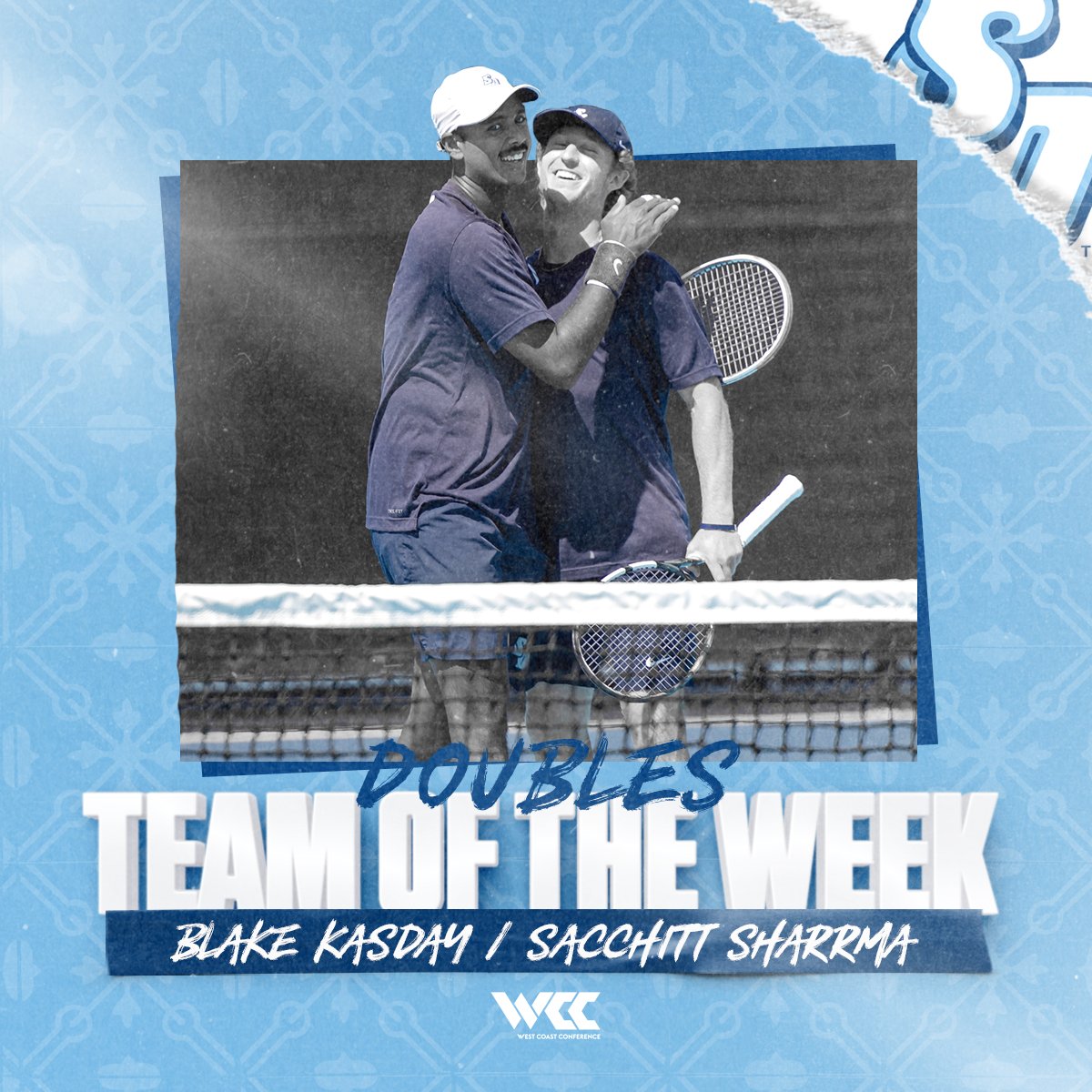 Ended the regular season with our 15th (!) weekly honor 👊 Congrats to Blake and Sacchitt for being named the @WCCSports Doubles Team of the Week! 📰: bit.ly/3WbVjGX #GoToreros