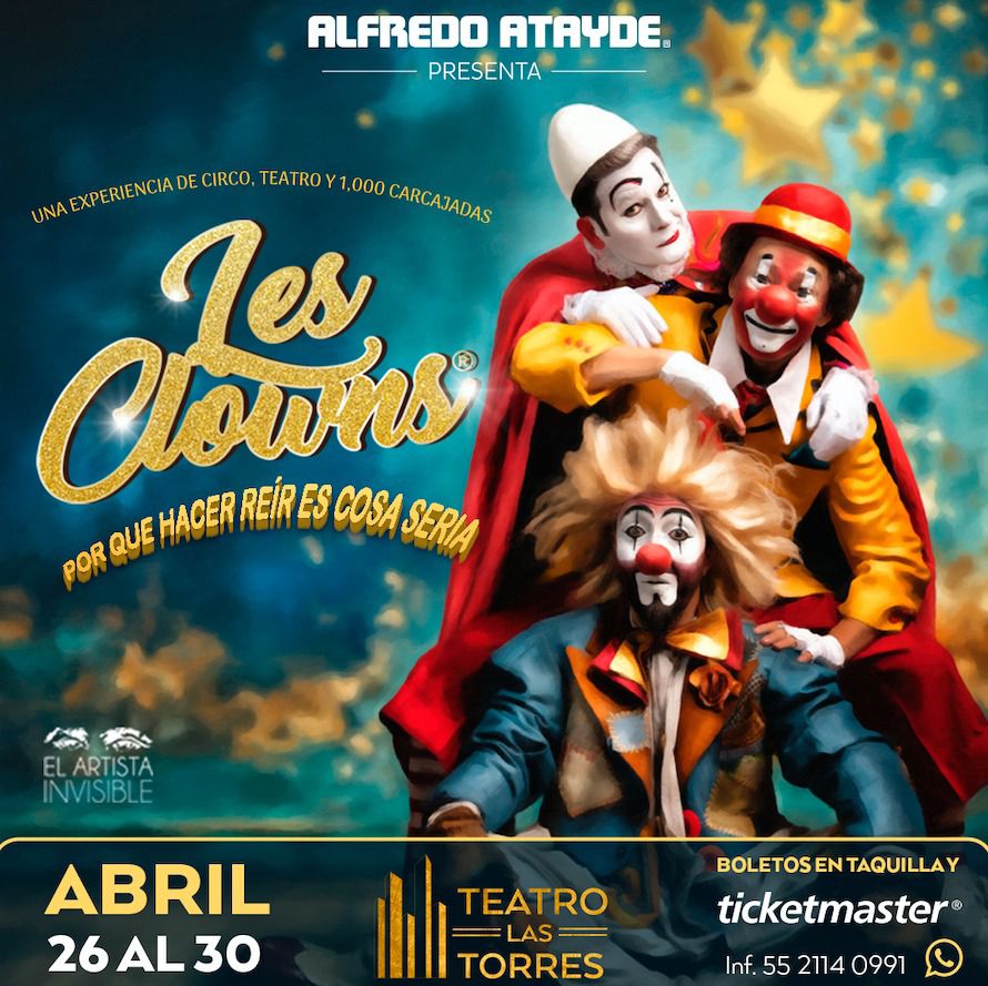 Estamos a pocos días del gran inicio de temporada  de Les Clowns.

Nos vemos a partir del 26 de abril en el Teatro Las Torres de Satélite.

🎪 Acompaña a Bobo, Rulo y Chaz en esta gran aventura  al lado de un increíble elenco. 🎪

🎟Boletos a la venta🎟