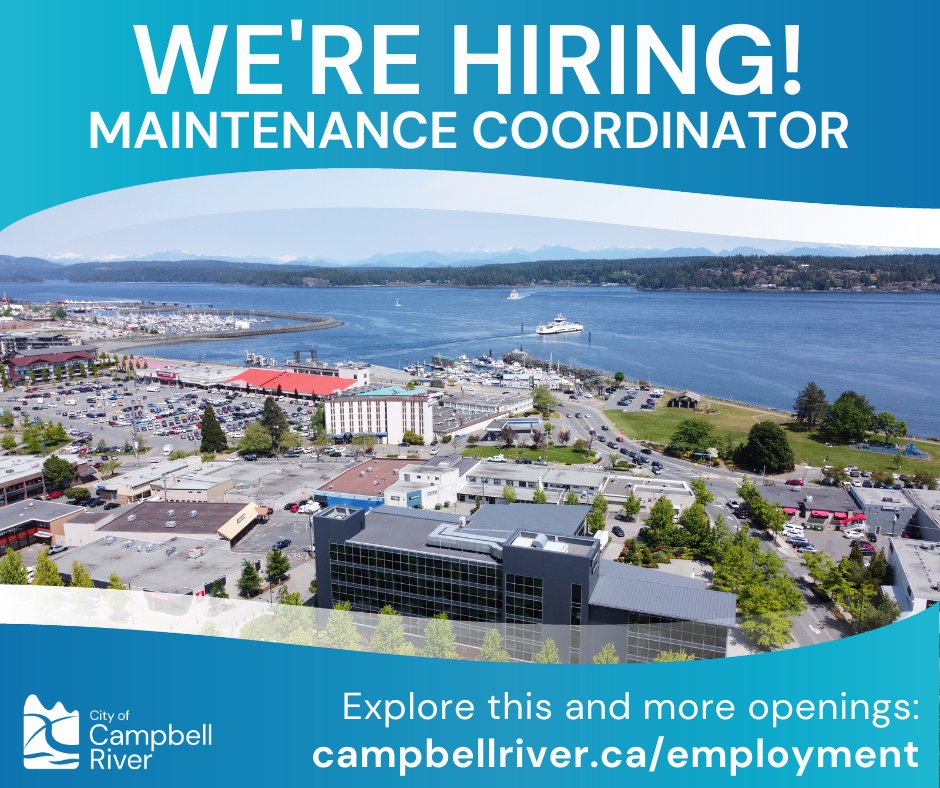 The City of Campbell River is seeking a permanent full-time Maintenance Coordinator to join our Facilities Department. For information on this exciting opportunity, please visit campbellriver.ca/employment This posting closes on Sunday, May 12, 2024.