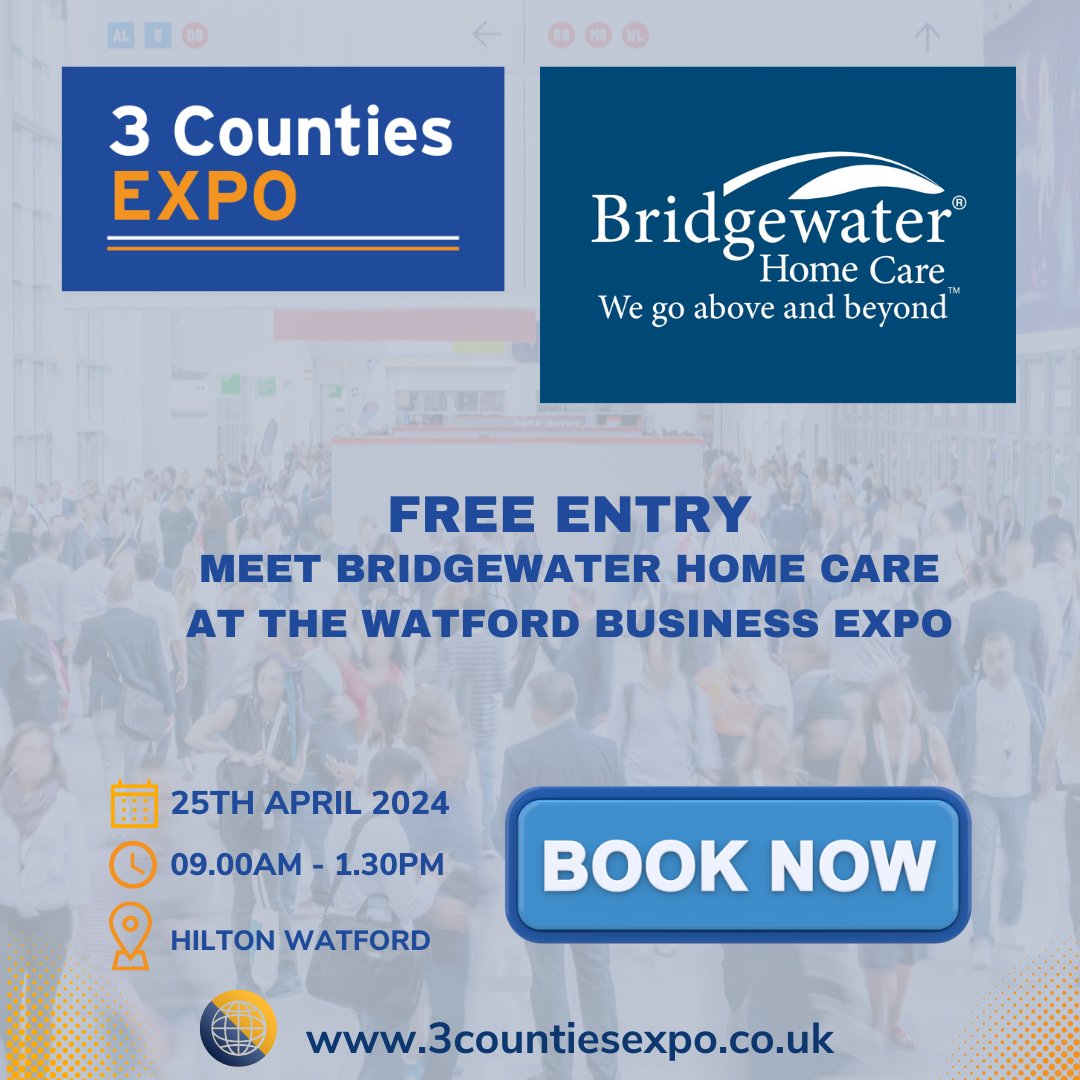 Meet Bridgewater Home Care who specialise in providing non-medical care for vulnerable adults from the comfort of their own home at the expo.
Follow @<a href="/Bridgewater_HC/">Bridgewater Home Care</a>
Just turn up on the day from 9am-1.30pm
Free entry, free parking and free refreshments 
25th April Hilton Watford