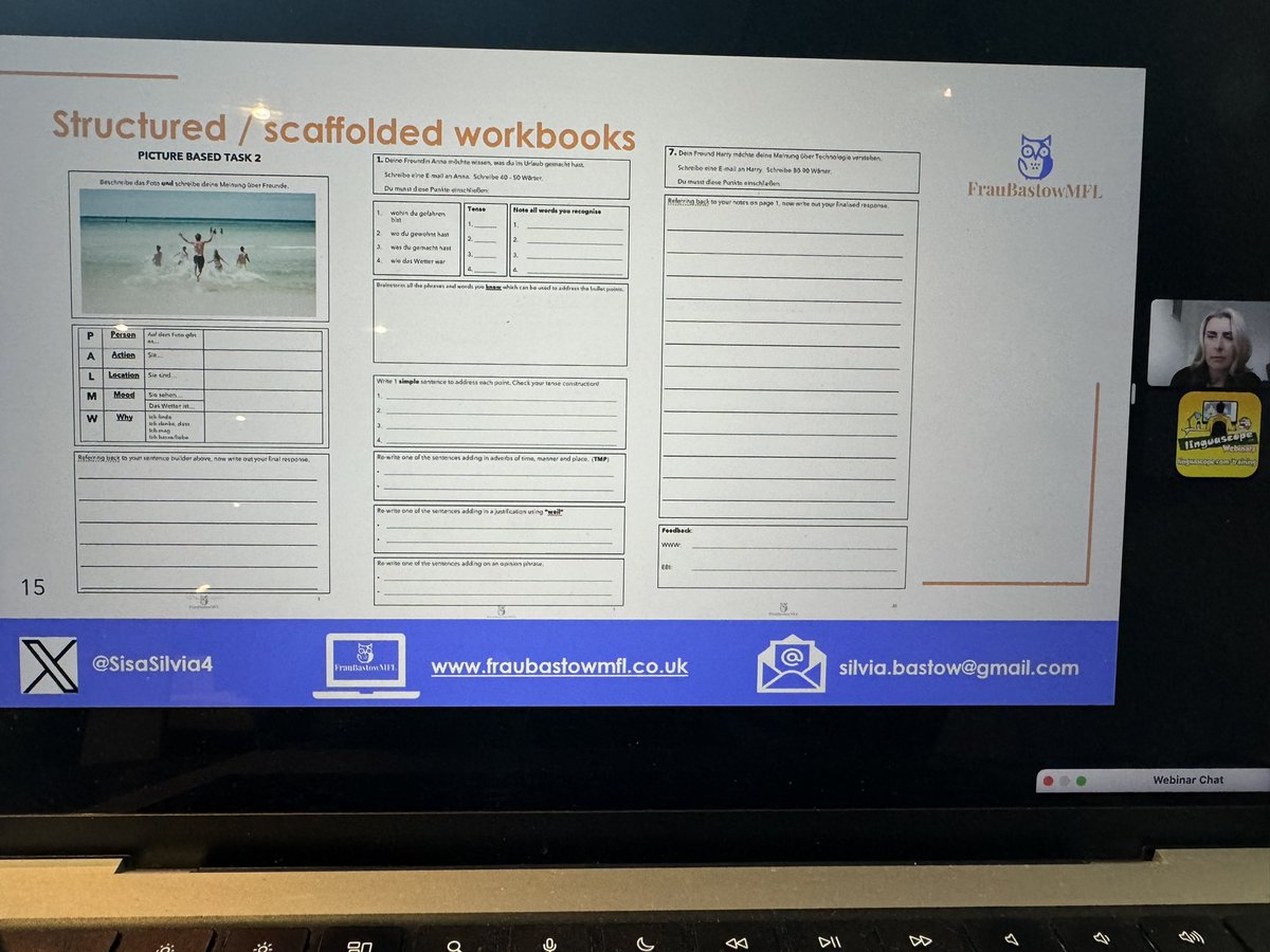 I created some structured scaffolded workbooks says @SisaSilvia4 in tonight’s @linguascope webinar #mfltwitterati #mflchat #langchat #edutwitter  the structure is clear I walk them through it using a visualiser the 1st time we do this @linguascope webinar #mfltwitterati #mflchat