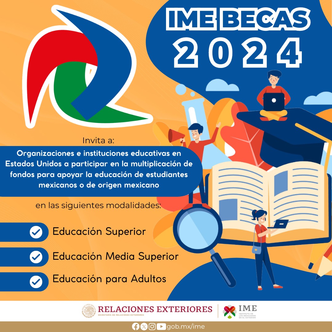 🥳Se parte de #IMEBECAS2024 Por una #EducaciónParaTodasYTodos 📚🎓, tienes hasta el 3 de mayo🗓️ para visitar tu consulado más cercano y obtener más información sobre esta iniciativa, #SúmateParaMultiplicar ❤️ Más detalles: ime.gob.mx/educacion/prog… @SRE_mx @luisgure @sofia_orozco