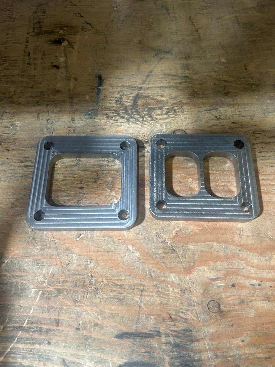 Customer called with a Tier 4 7200R getting converted to non VGT single turbo that has a different mounting size. Dropped a sample gasket of each off at the machine shop and have two milled and faced flanges to get sent out to the customer ASAP so they can continue their project.