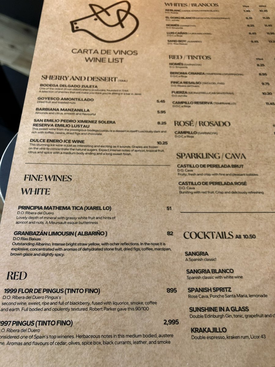 The new tapas restaurant Piggs on Bruntsfield Place has an interesting wine list.  

Check out the price of the bottle of red at the bottom.  

Not a typo…