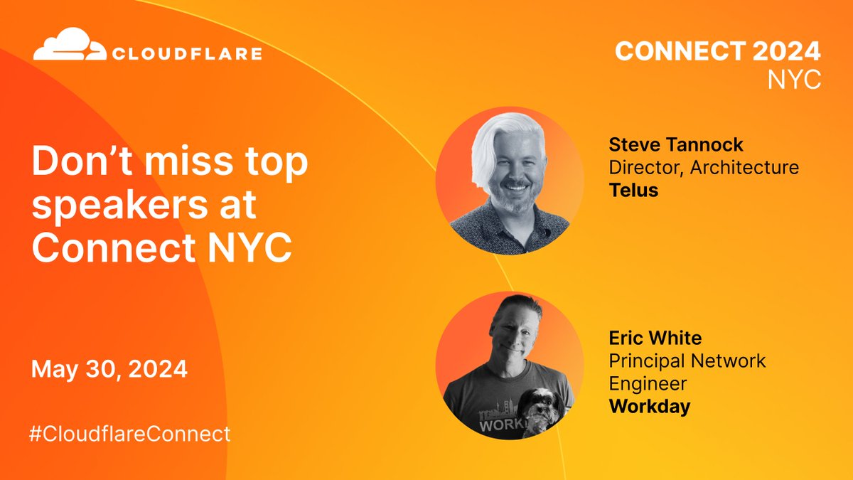 Join Eric White @workday and Steve Tannock @telusdigital at Cloudflare Connect NYC on May 30 as these trendsetters share real-world insights on the latest breakthroughs in cybersecurity, networking at IT. Register today at cfl.re/connect2024nyc #CloudflareConnect