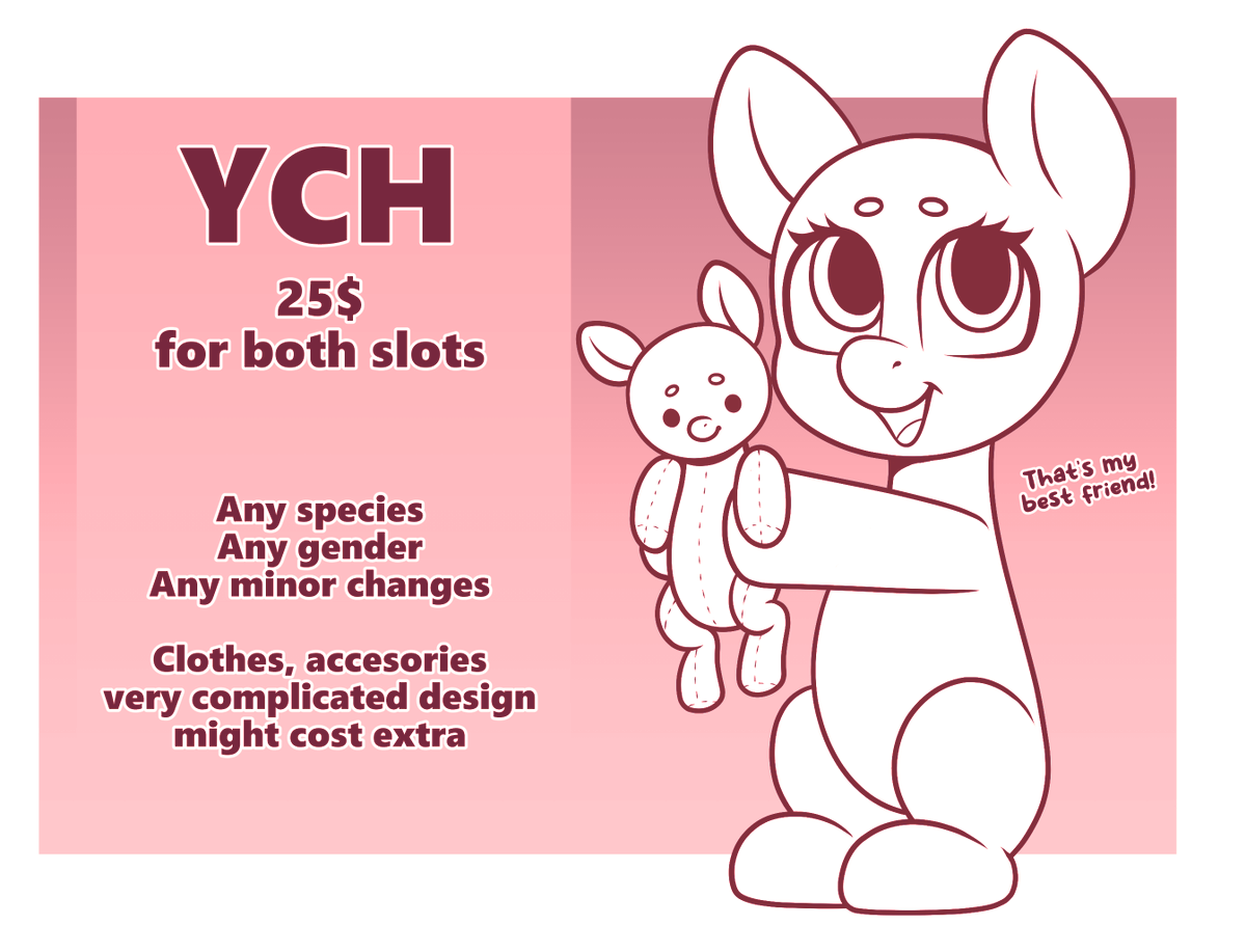 Madelinneart's tweet photo. Hewwo! 🧸🩷

If you want to get this YCH, message me on twitter or Discord: madelinneart
Unlimited number of slots until May. 

I will send an example of the finished work in a comment ^^ 💞 https://t.co/M1me71ki5q