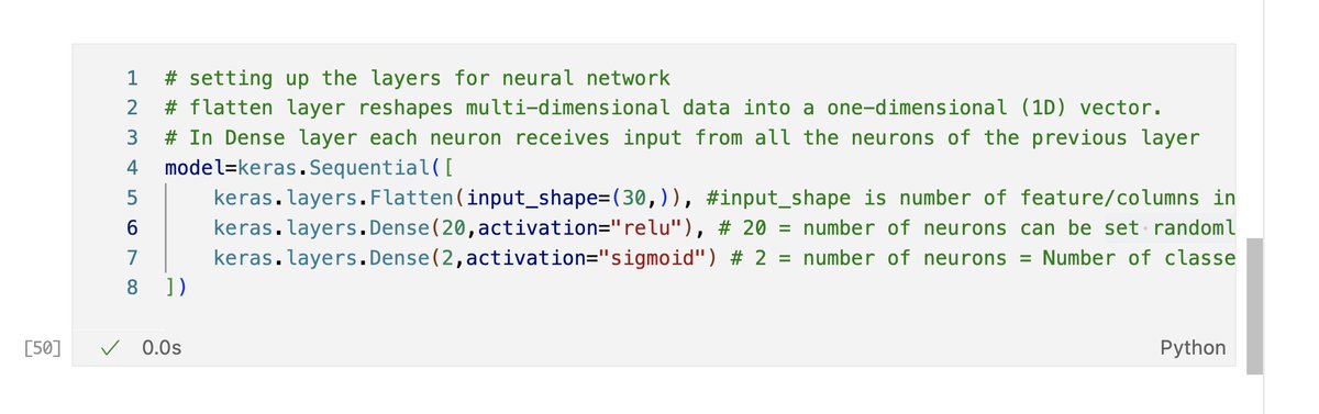 Day1 of #100DaysOfCode   

Implemented Breast Cancer Classification using #NeuralNetwork   
Learned about building basic neural network.  
#MachineLearning #DeepLearning #AI