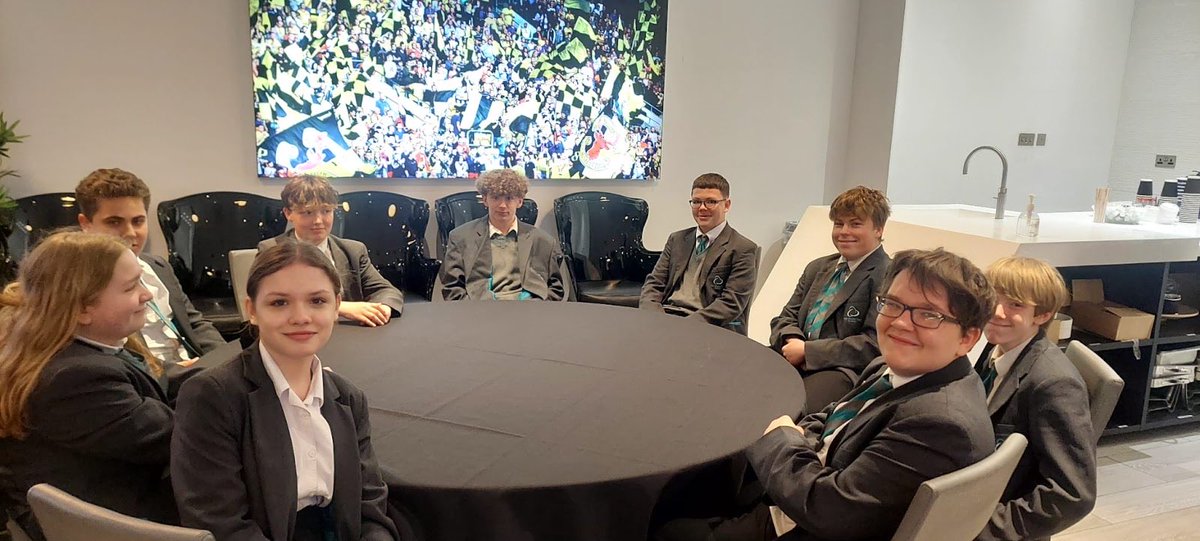 Year 9 pupils having a fantastic day @WatfordFC thanks to the @WFCTrust inspires programme to round of a great year of working together to #ReachHigher Thanks to Rajović and Chakvetadze for joining us too! #Achievement #Community #Enjoyment