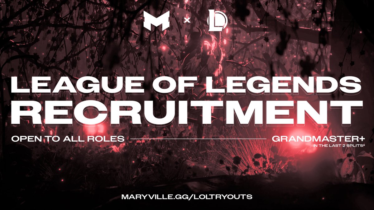 Interested in joining the Maryville League of Legends team? You're in luck because recruitment is now open! 🌿 Tryouts June 11th-18th 🌿 Open To All Roles 🌿 Grandmaster+ (in the last 2 splits) 🌿 maryville.gg/loltryouts For any additional questions reach out to @NilesLOL