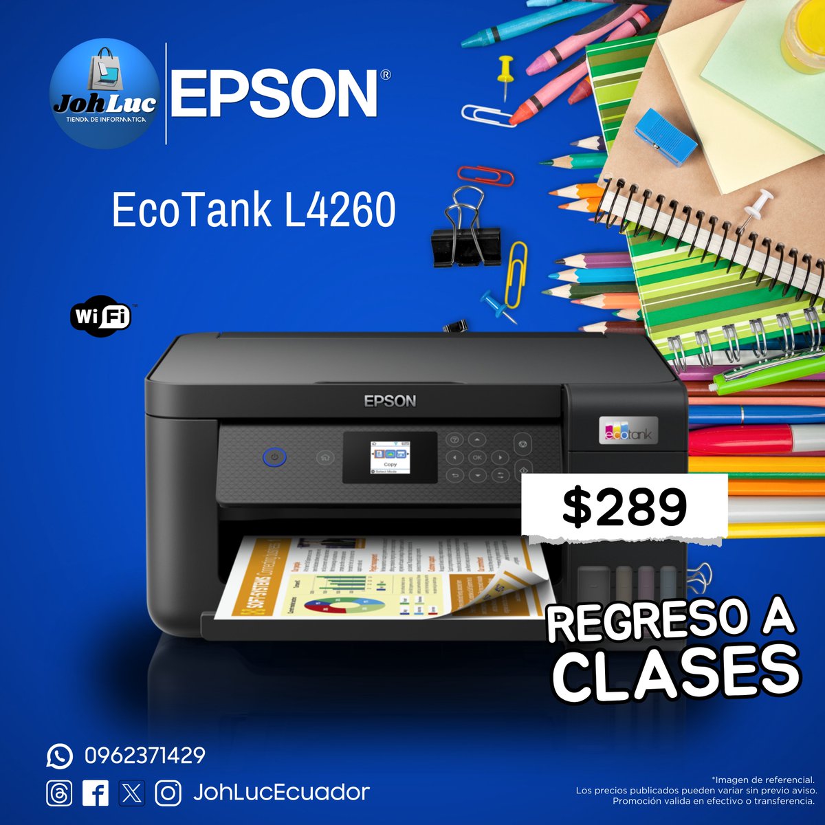 El regreso a clases se siente emocionante y lleno de posibilidades con Epson a tu lado. Nuestros productos están diseñados para transformar la manera en que estudias, creas y te comunicas.  🖨📄📚

⚠ Promoción válida por el mes de Abril.** 

#JohLuc #Epson #RegresoaClases