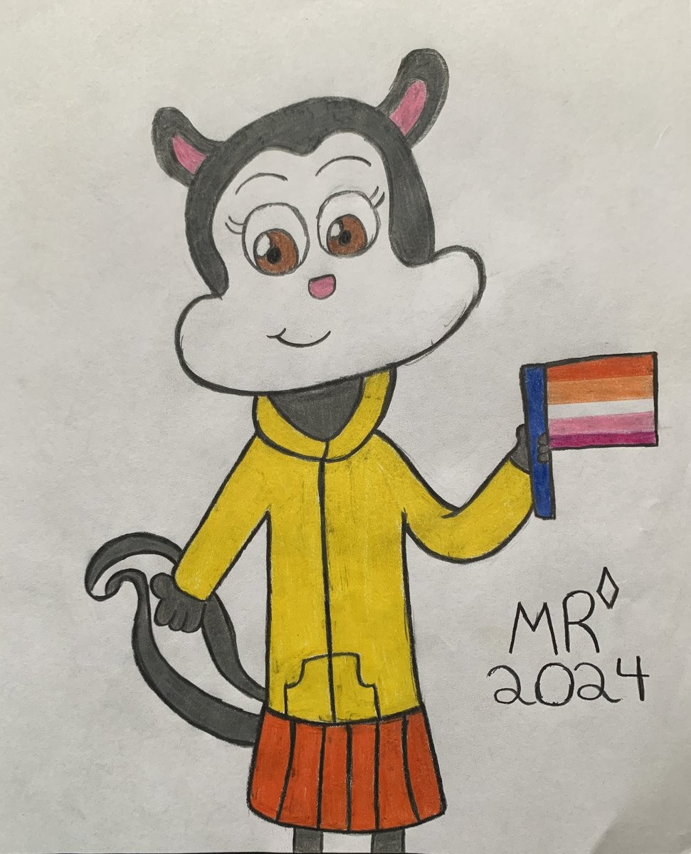 Matthew54105904's tweet photo. After a while of questioning her sexuality since creating her I finally decided that Chloe Zimmerman is now officially a lesbian skunk 🦨 📱🧡🤍🩷 #originalcharacter #myoc #queerocs #LesbianVisibilityWeek #furryoc #traditionalart https://t.co/G3VKkYCrZO
