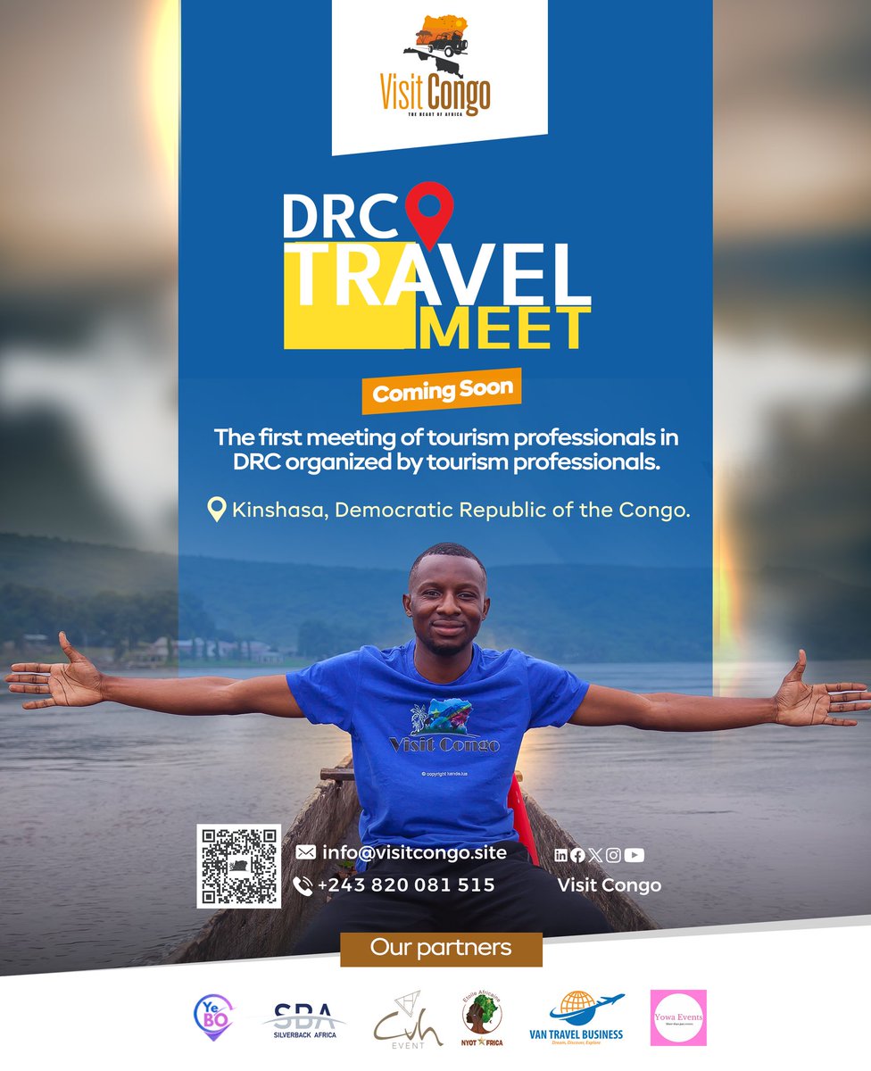 COMING SOON !!!

The first meet of tourism professionals in DRC organized by tourism professionals...🇨🇩❤️🤌🏾

#VisitCongo #HeartOfAfrica #Congo #Tourism #Kinshasa #Africa #Trip #Travel #Meet #B2B  #DRCTravelMeet #DRCTravelShow #Fair #Business