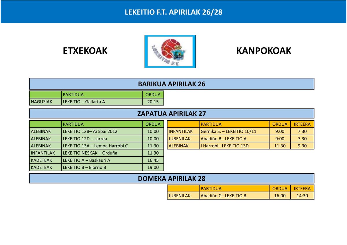 Asteburuko partiduak