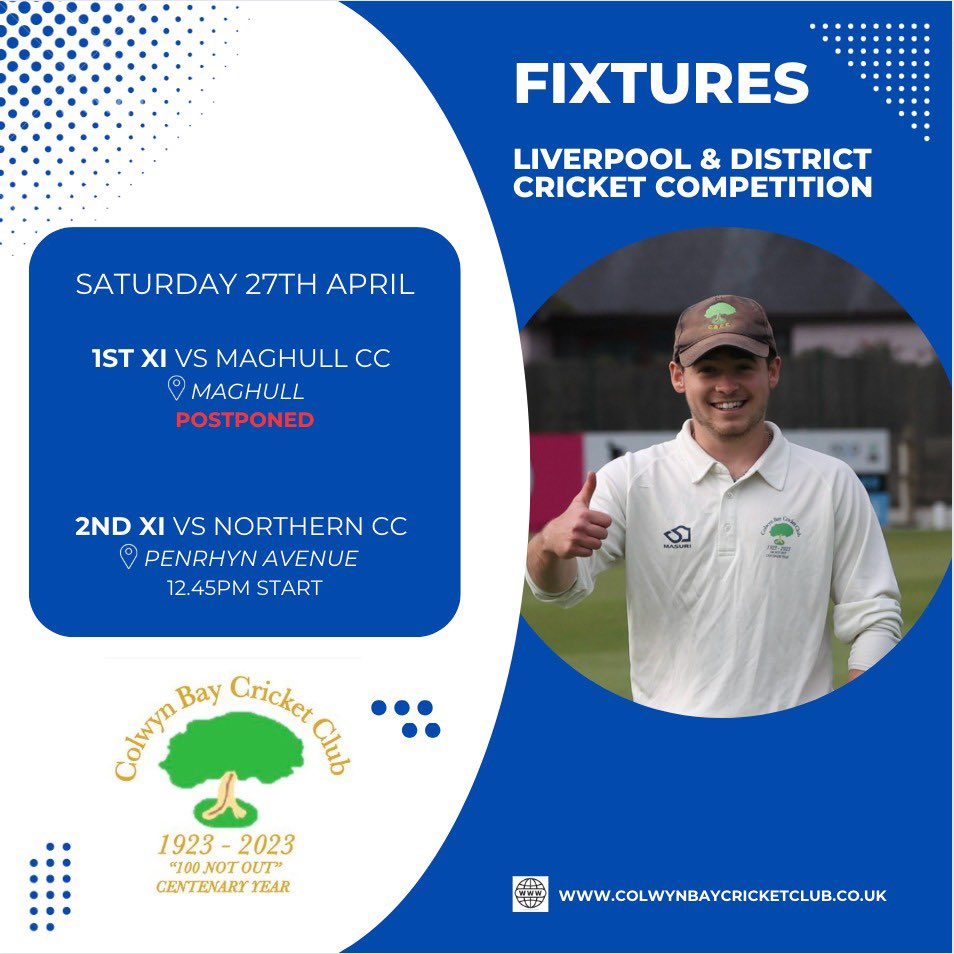 FIXTURES The 1st XI will have to wait to get their league campaign underway as their game has been postponed. We will have some action down at Penrhyn Avenue though with the 2nd XI who kick off their season at home to Northern! 🌳