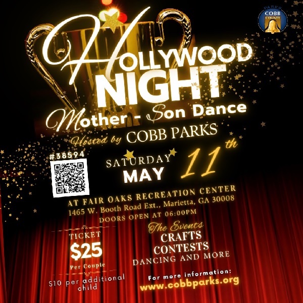 CobbCountyPARKS's tweet photo. Celebrate Mother's Day with Cobb PARKS!
Mark your calendars for Saturday, May 11th as you dazzle at our Hollywood Night: Mother-Son Dance! @cobbcountygovt @MariettaPatch @SouthCobbPatch @WestCobbPatch https://t.co/FCmqkRuX03