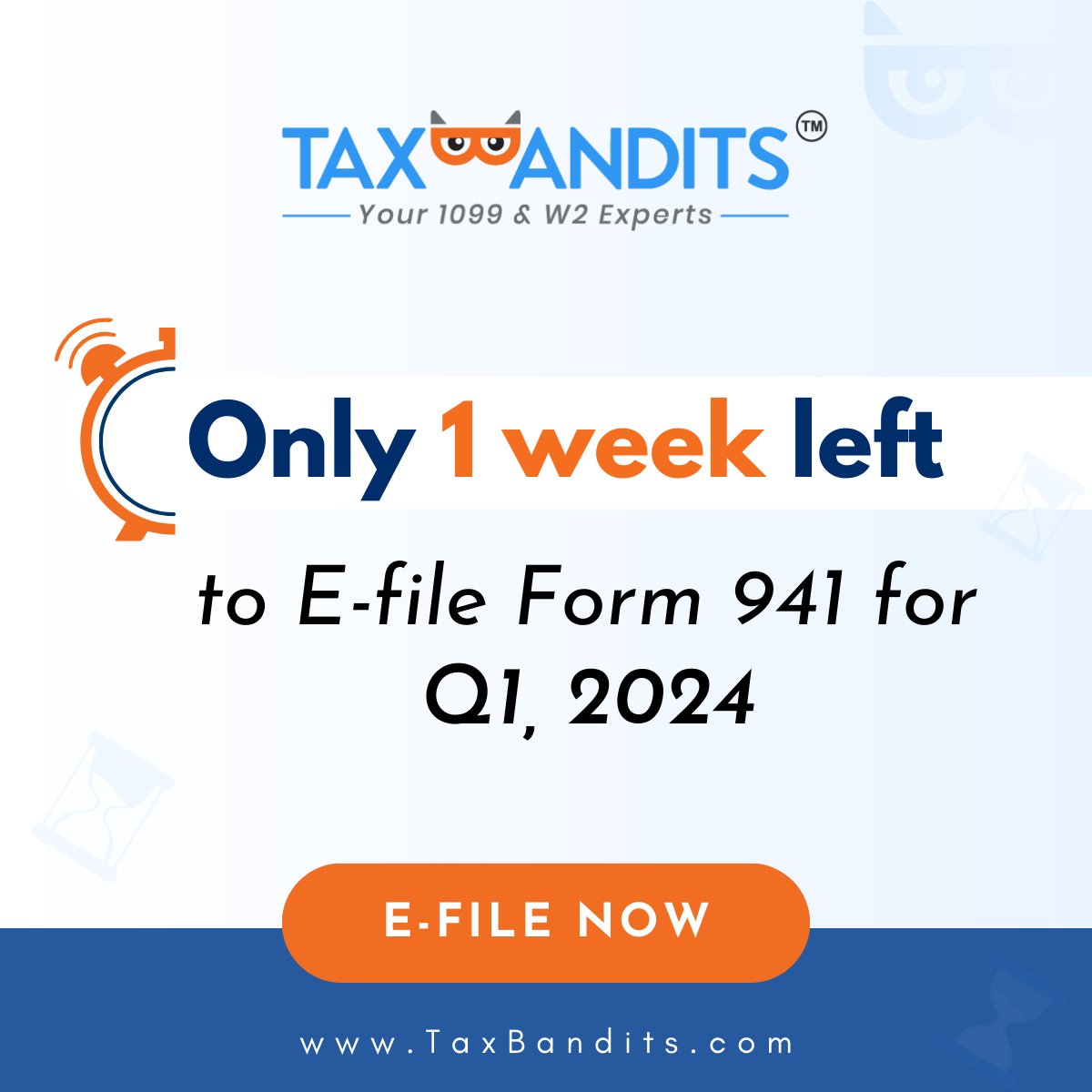 Only 1️⃣ week until the 941 deadline on April 30th!

Get started with TaxBandits today: bit.ly/3oOvM6n 

#TaxBandits #Form941 #efile941 #Q1941
