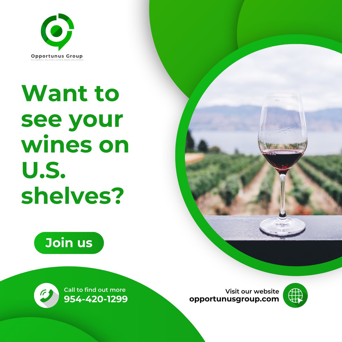 Learn how we have helped other European wineries achieve this with our introduction service to the U.S. market.

#ConsultingServices #SmallBusinessMiami #BusinessStrategy #BusinessConsultingServices #BusinessStrategy #SalesandMarketing #ServiceDeliveryOperations #Manufacturers