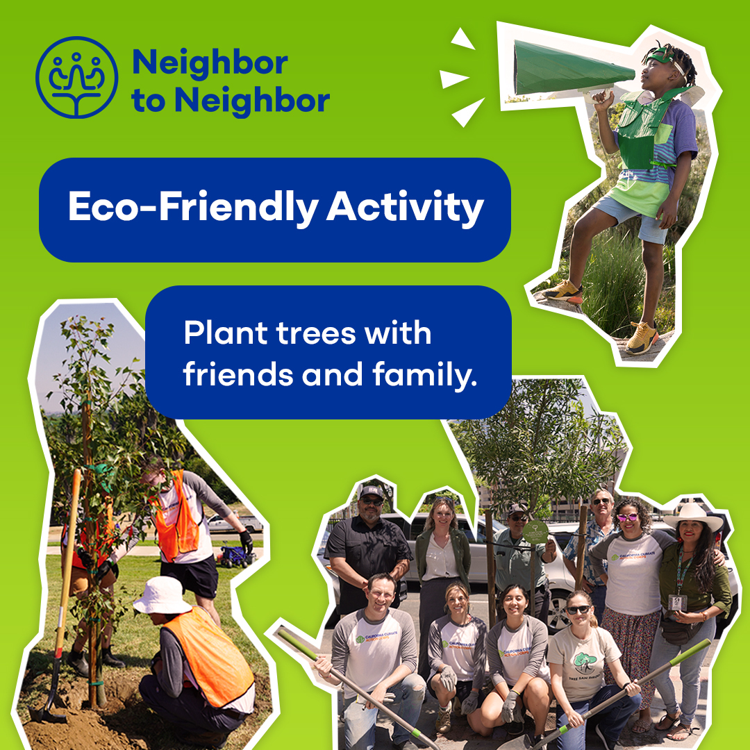 Enjoy some time outdoors and take climate action! If we plant more #trees, they will in return provide us with shade, oxygen, and help cool the Earth. What kind of trees will you be planting? #ItTakesaNeighborhood Find eco-friendly events at bit.ly/CV--Events.