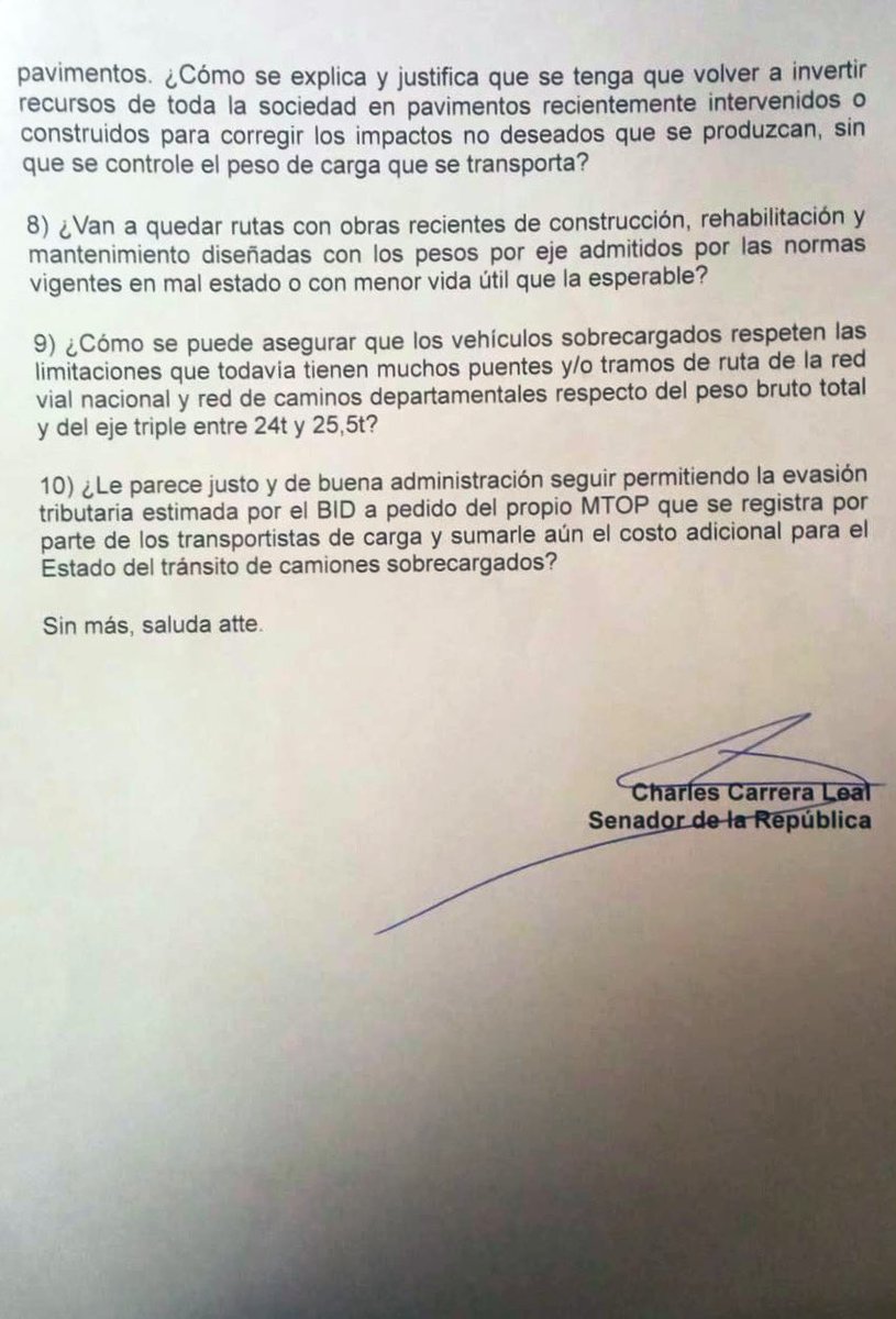 En la administración de Falero se alienta a la informalidad, se permite la evasión y —por si fuera poco—ahora no se controlan los pesos de los camiones; esto provoca que se deterioren los pavimentos y se acorte su vida útil.
Por esto, hoy presentamos un pedido de informe al