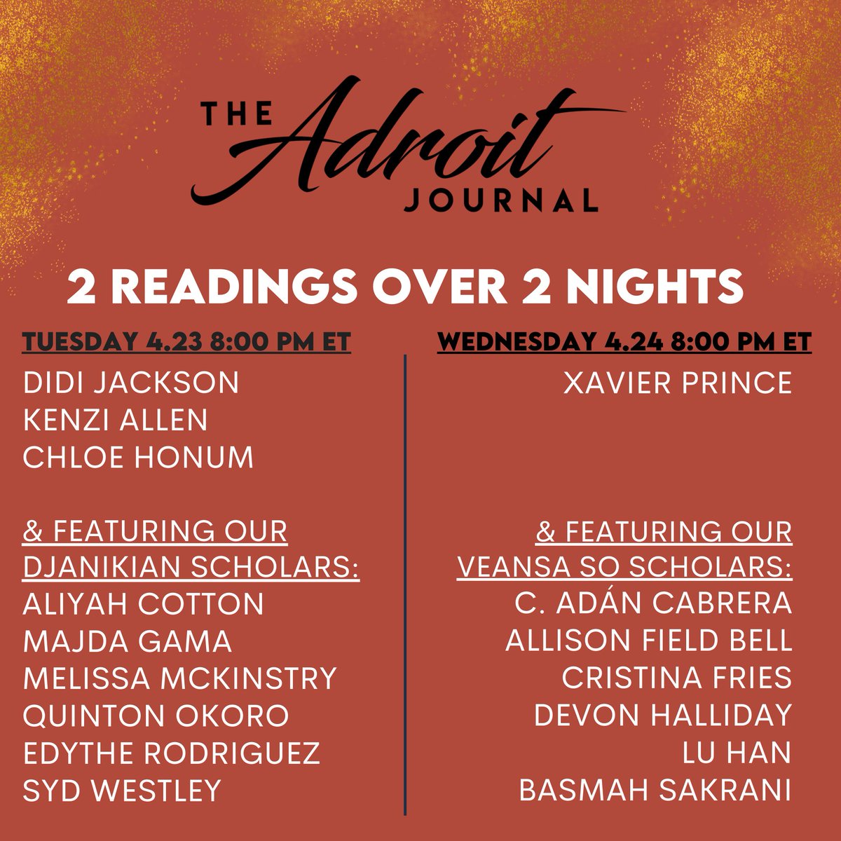 We can't wait for you to join us tonight and tomorrow at our ISSUE 49 READING -- we begin today with poetry and tomorrow our prose reading. See you soon💫