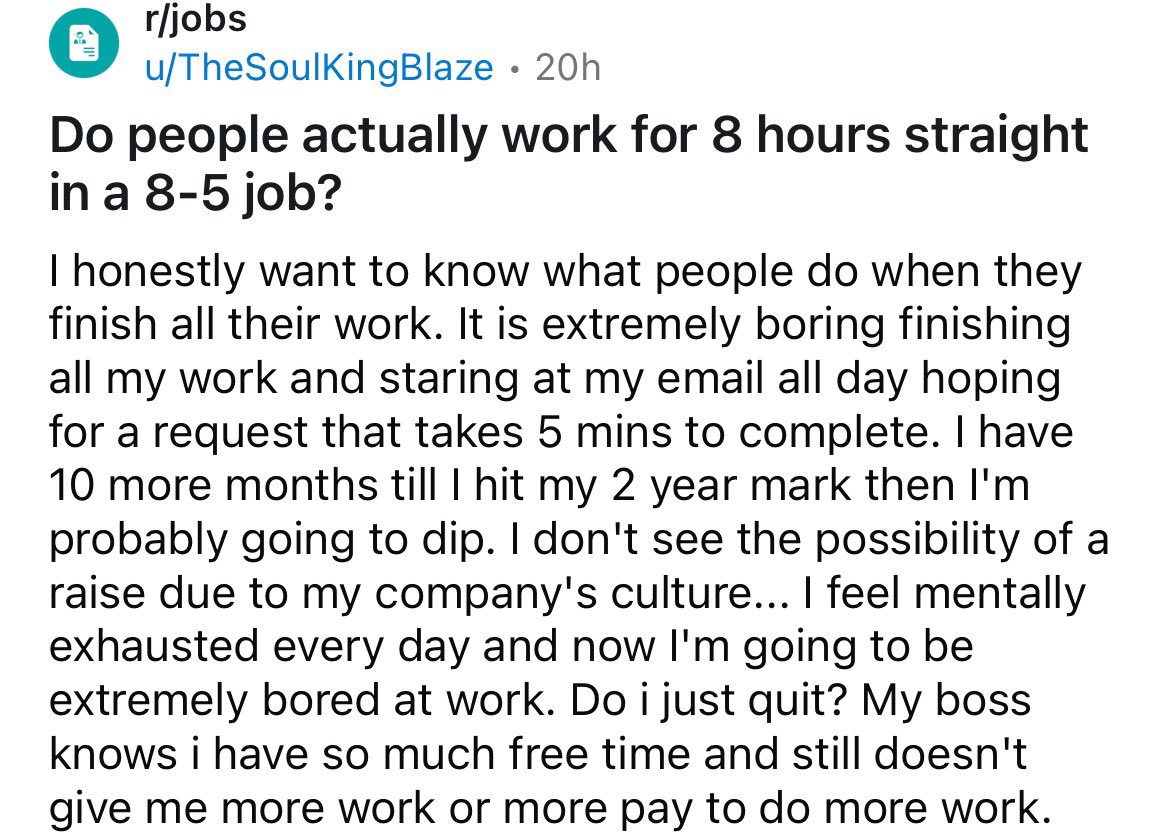 thechosenberg's tweet photo. At best people are clocking 2-4 hours of real work https://t.co/VA0Nutb1ar