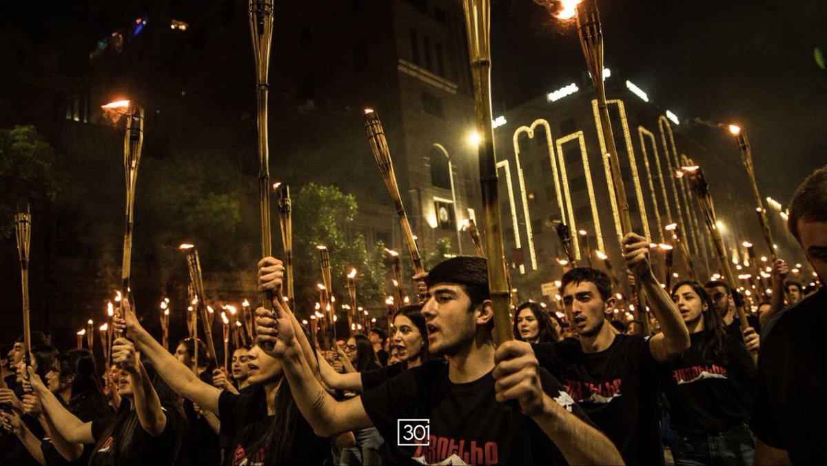 Traditional torchlight procession in Yerevan, commemorating 109th anniversary of #ArmenianGenocide Photo by @Davidphotograp6