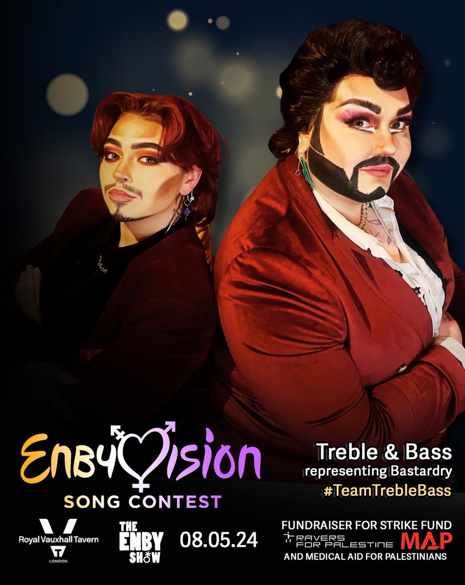 and our next contestants are... TREBLE & BASS 🎼🎻 representing B*stardry, the dynamic duo of Tristan Treble & Crip Ladywood will be delivering duets, laughs and LOTS of Brummie joy direct to @thervt will #teamTrebleBass win? YOU decide!! 🎟️s below/in bio x
