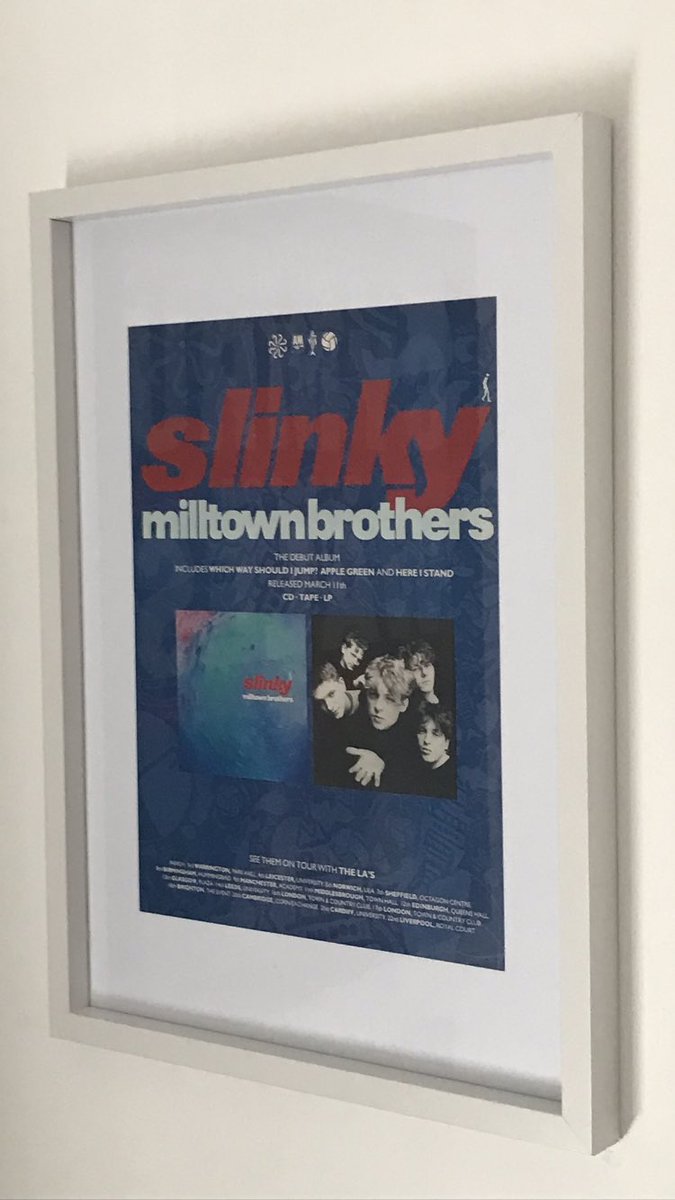 A new addition to my office. A magazine advert from 1991 advertising Slinky, the fantastic debut album by the mighty @milltownbros Still one of my favourite indie albums after all these years 🎶🍏🚶⚽️👌!