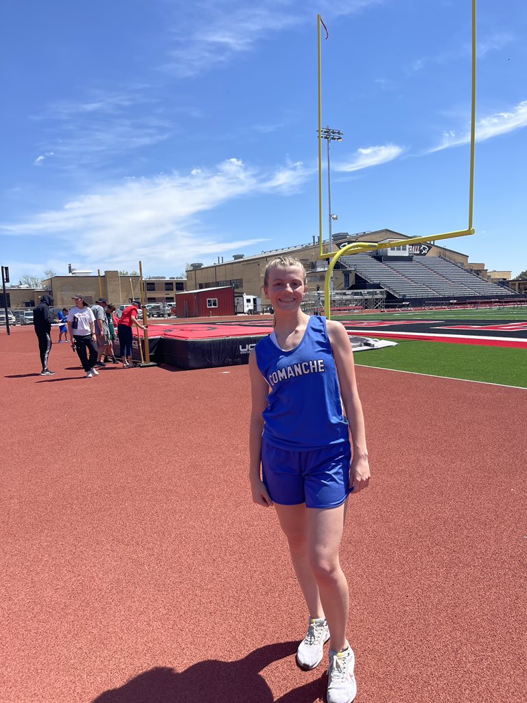 Underway in Great Bend! Clara Cookson wins 8th Girls HJ with a PR jump of 4’3” @ComancheCoyote