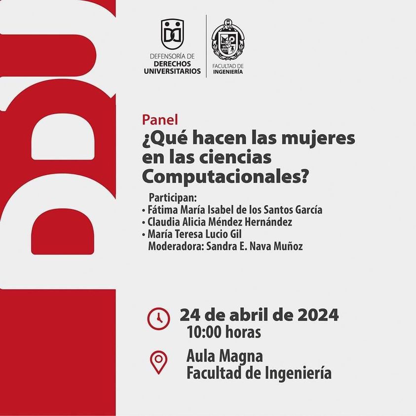 🗣 Te invitamos a la conferencia '¿Qué hacen las mujeres en las ciencias computacionales?' como parte de la Defensoría de Derechos Universitarios por una #UASLPLibreDeViolencia 💜 📍 Miércoles 24 de abril a las 10:00 horas, en la aula magna de la Facultad de Ingeniería. #mujeres