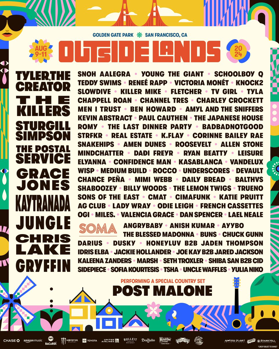 Excited to perform at @sfoutsidelands this August in San Francisco’s Golden Gate Park! 3-Day tickets go on sale tomorrow, 4/24 at 10am PT #outsidelands sfoutsidelands.com