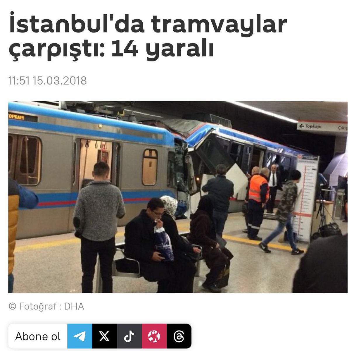 Bazı aktrollerce yayılan tramvay kazası görüntüsü 2018 yılına yani AKP dönemine aittir.